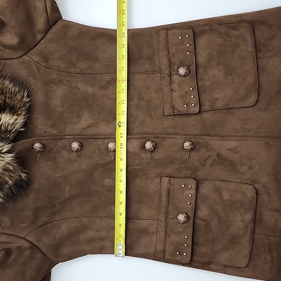 Centigrade Women's Long Faux Suede Button Up Winter Coat Faux Fur Collar Sz M - Picture 15 of 15